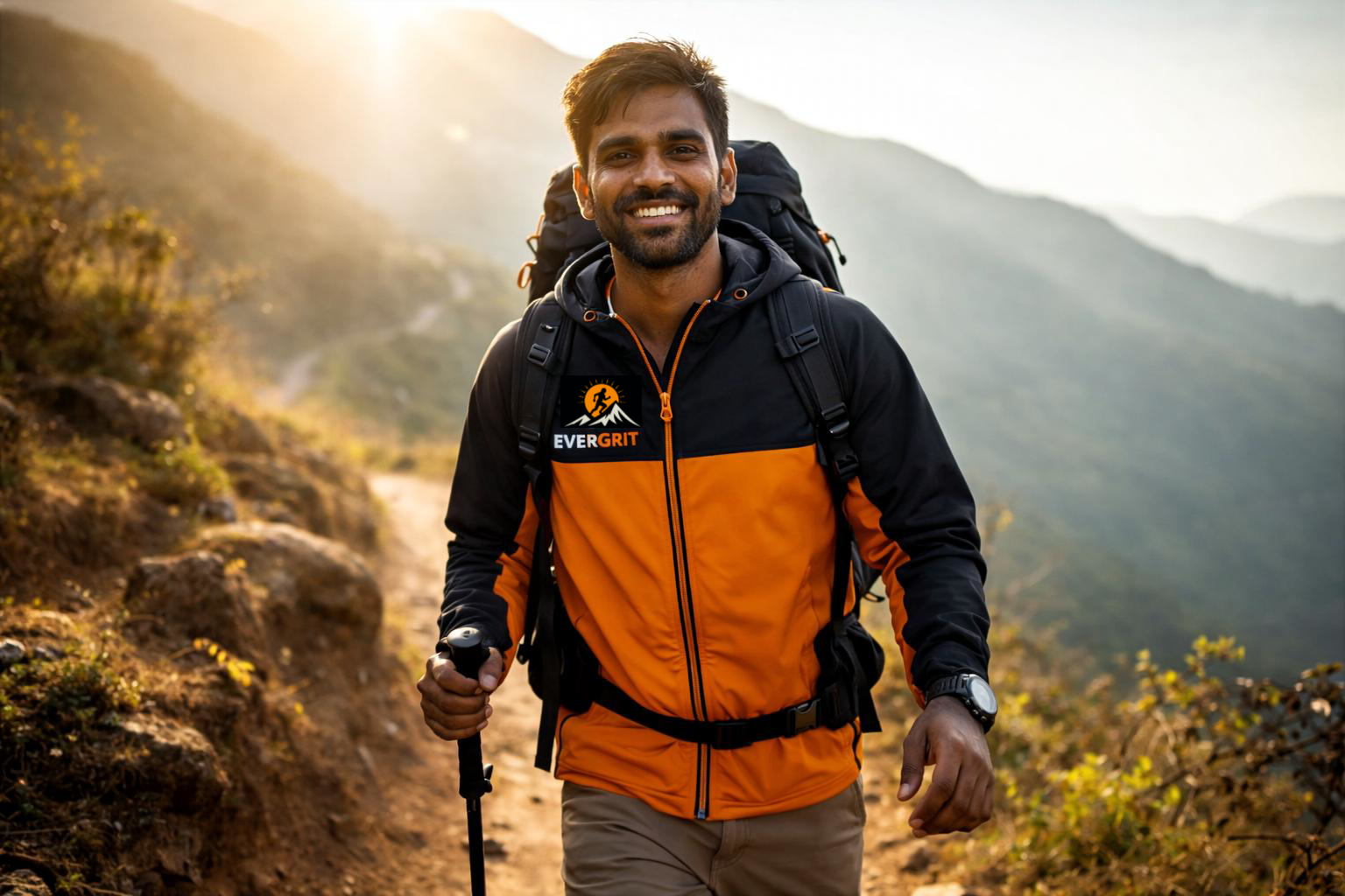 Trekker applying sunscreen on mountain trail